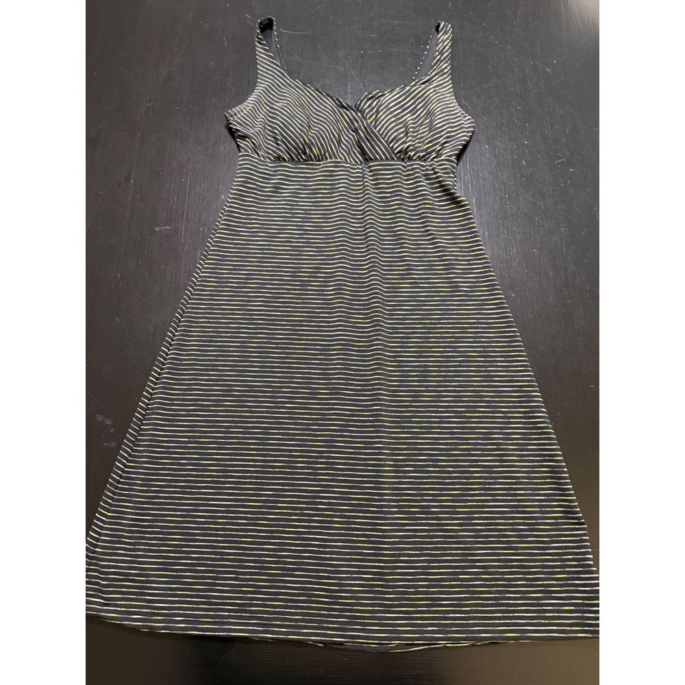 Prana Quinn Dress Black Yellow Striped Activewear Shelf Bra A-Line Medium